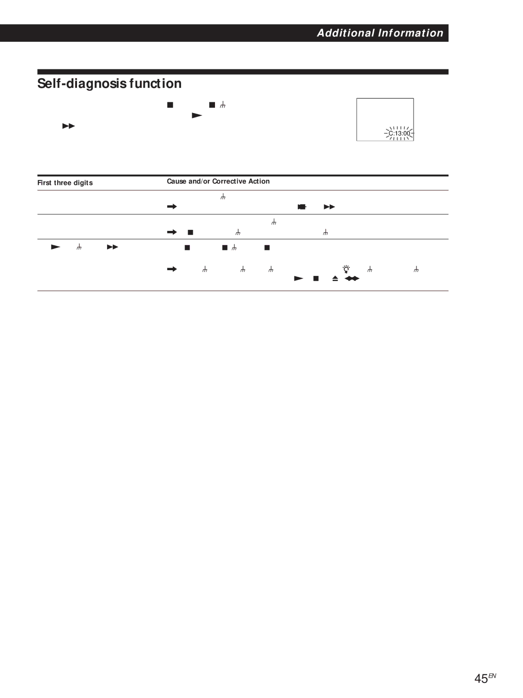 Sony DVP-S505D manual Self-diagnosis function, 45EN, First three digits 