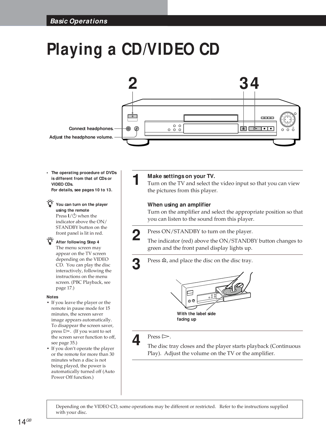 Sony DVP-S715, DVP-S315 manual 14GB, With the label side facing up 