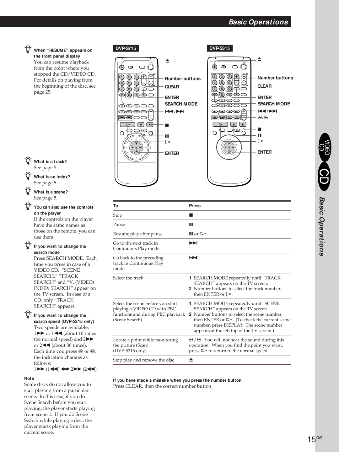 Sony DVP-S315, DVP-S715 manual 15GB, Number buttons 