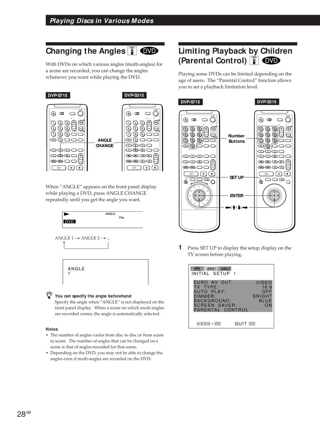 Sony DVP-S715, DVP-S315 manual Changing the Angles Z, 28GB, You can specify the angle beforehand 