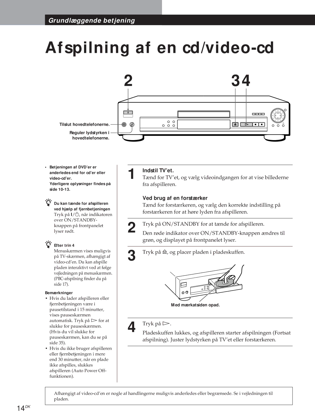 Sony DVP-S715, DVP-S315 manual 14DK, Med mærkatsiden opad 