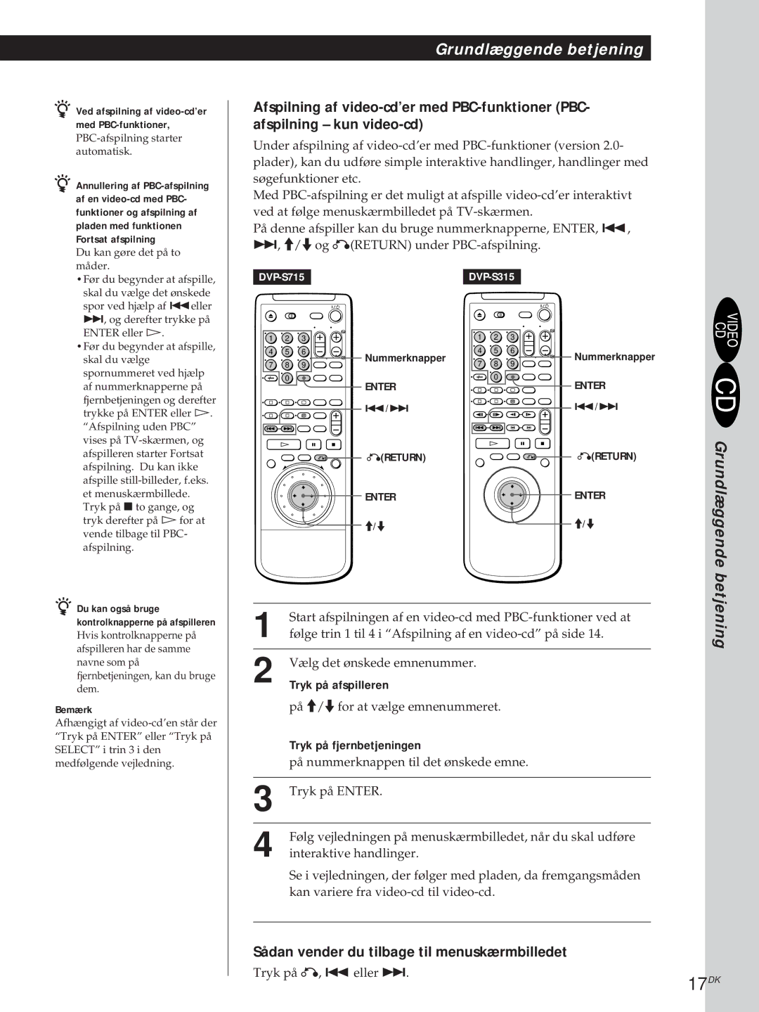 Sony DVP-S315, DVP-S715 manual 17DK, PBC-afspilning starter automatisk 