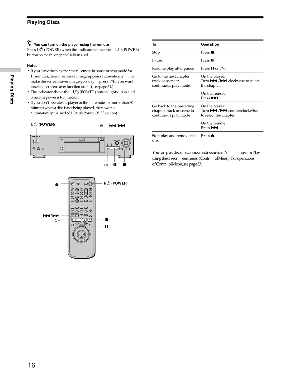 Sony DVP-S725D operating instructions Playing Discs, Operation, You can turn on the player using the remote, U Power 