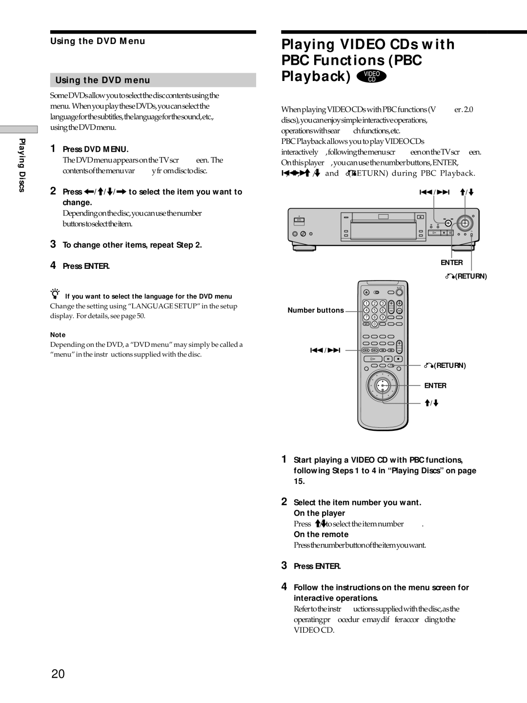 Sony DVP-S725D Playing Video CDs with PBC Functions PBC Playback, Using the DVD Menu Using the DVD menu, Press DVD Menu 