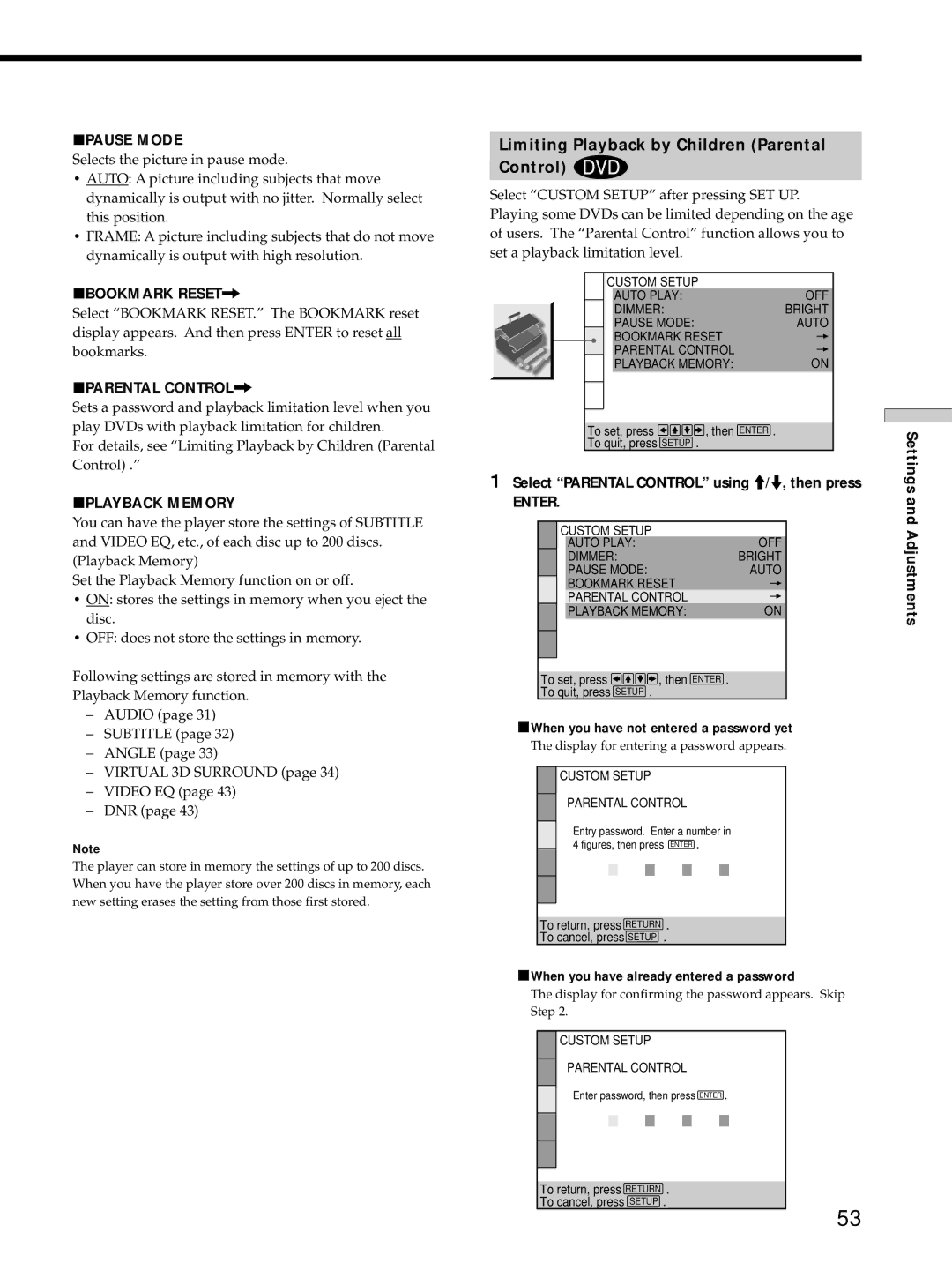 Sony DVP-S725D operating instructions Limiting Playback by Children Parental Control 