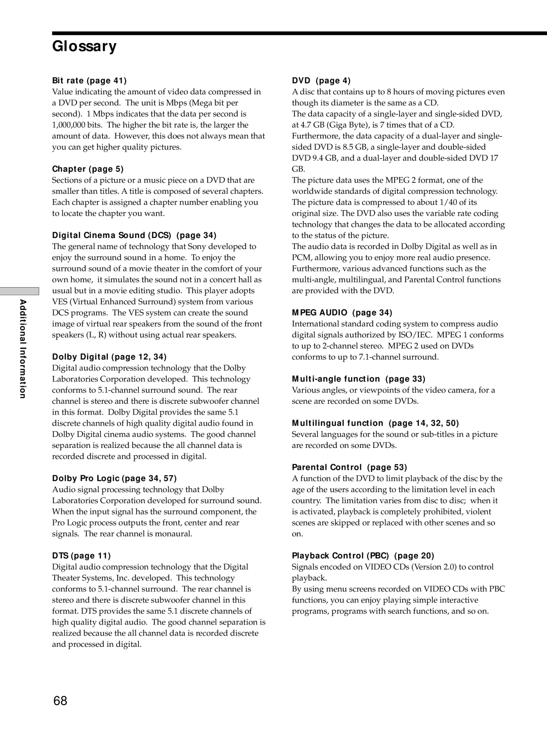 Sony DVP-S725D operating instructions Glossary 