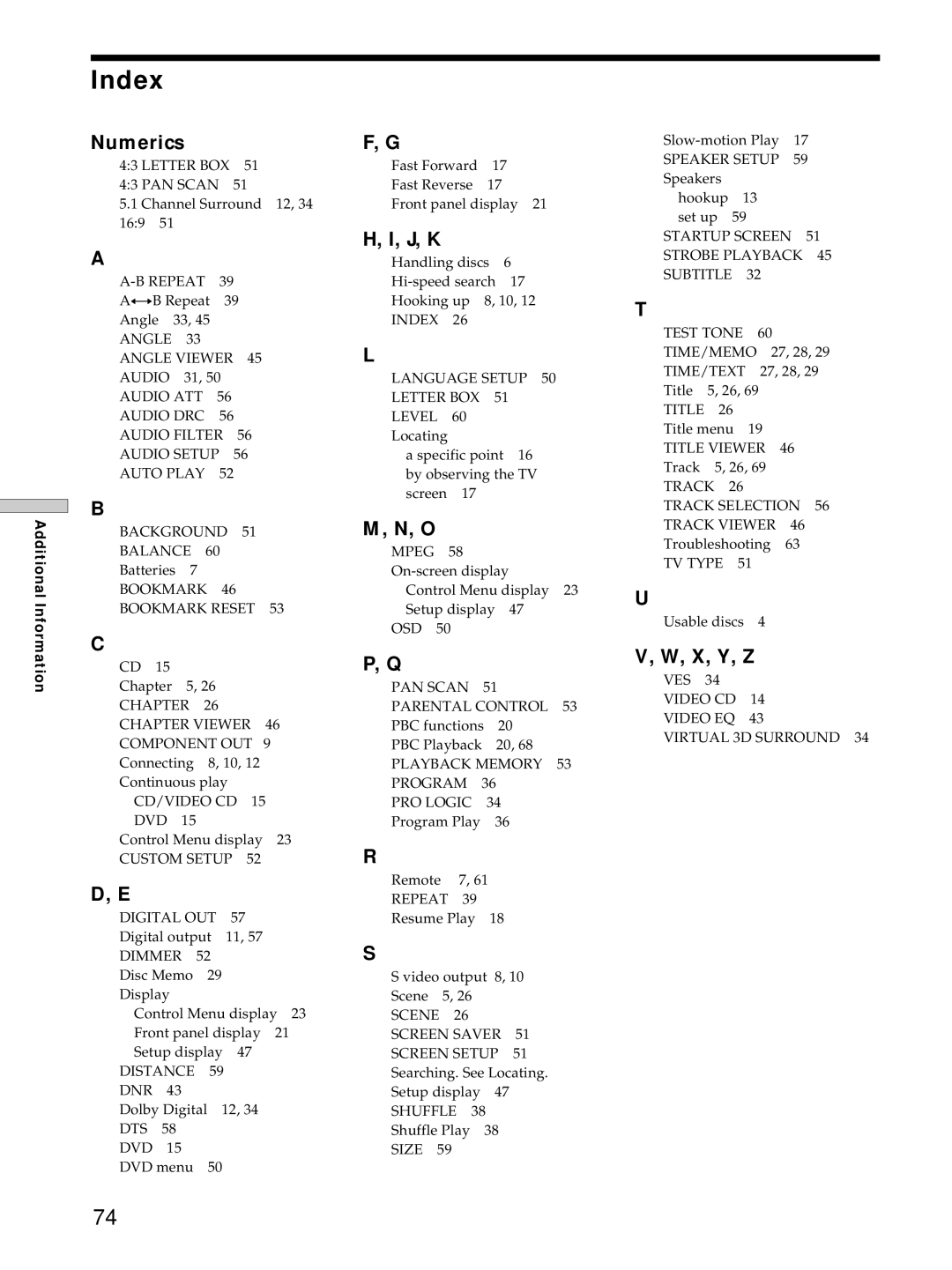 Sony DVP-S725D operating instructions Index 