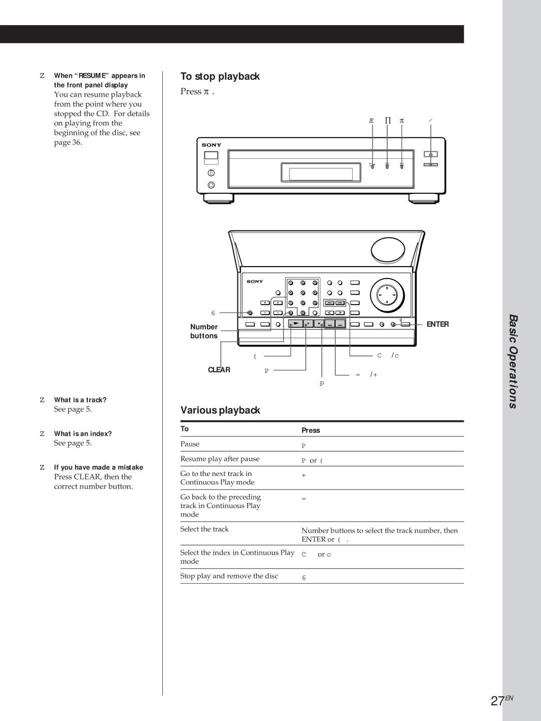 Sony DVP3980 manual 27EN, When Resume appears in the front panel display 