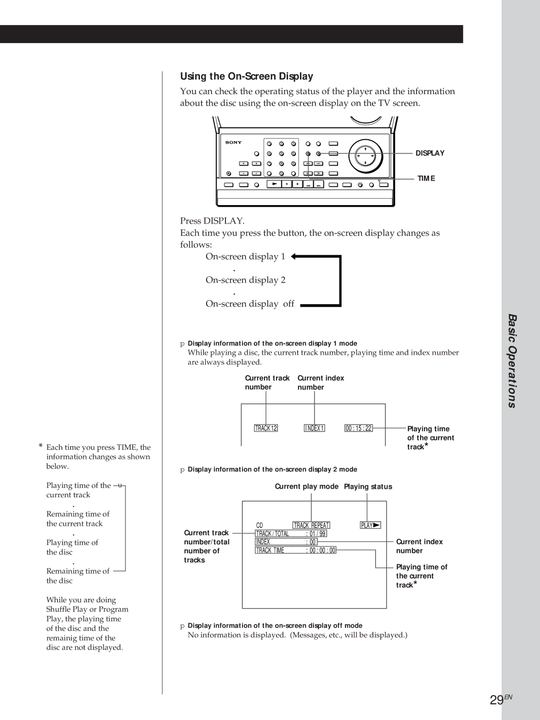 Sony DVP3980 manual 29EN, Using the On-Screen Display 