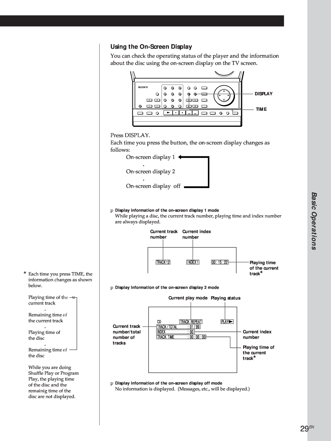 Sony DVP3980 manual 29EN, Basic Operations, Using the On-Screen Display 