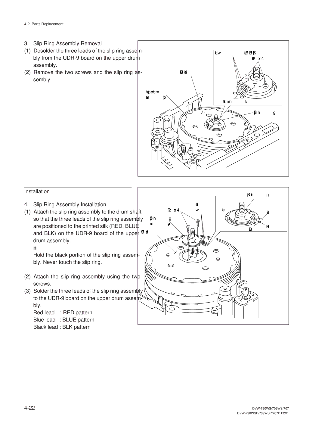 Sony DVW-790WS/790WSP, DVW-709WS/709WSP Slip Ring Assembly Removal, Installation Slip Ring Assembly Installation, Blue 