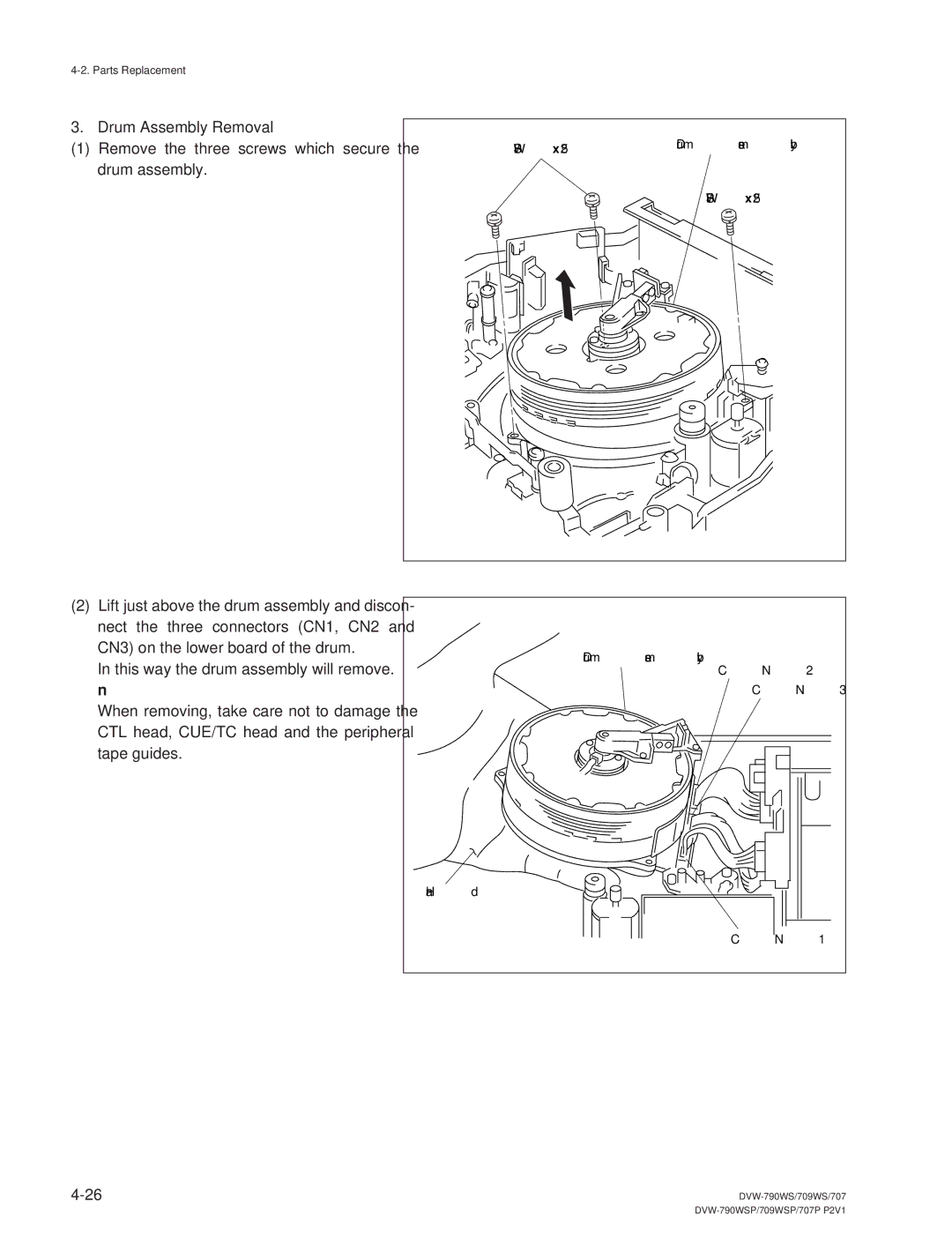 Sony DVW-790WS/790WSP, DVW-709WS/709WSP manual Drum Assembly Removal, CN2 CN3 