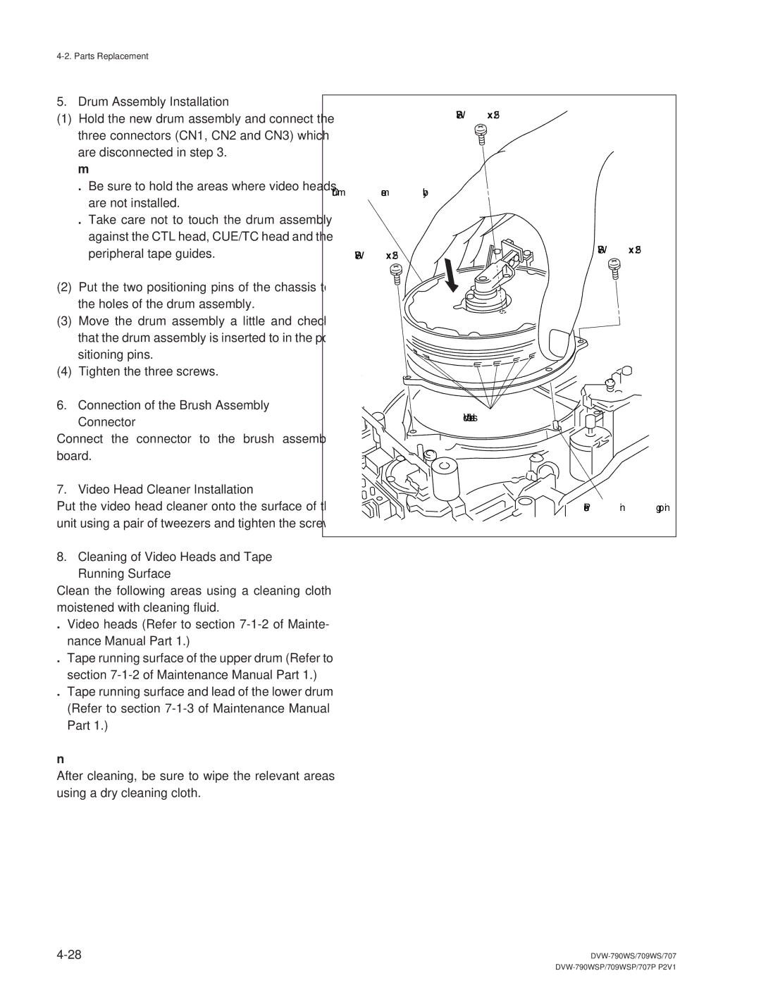 Sony DVW-790WS/790WSP, DVW-709WS/709WSP manual Drum Assembly Installation, Connection of the Brush Assembly Connector 