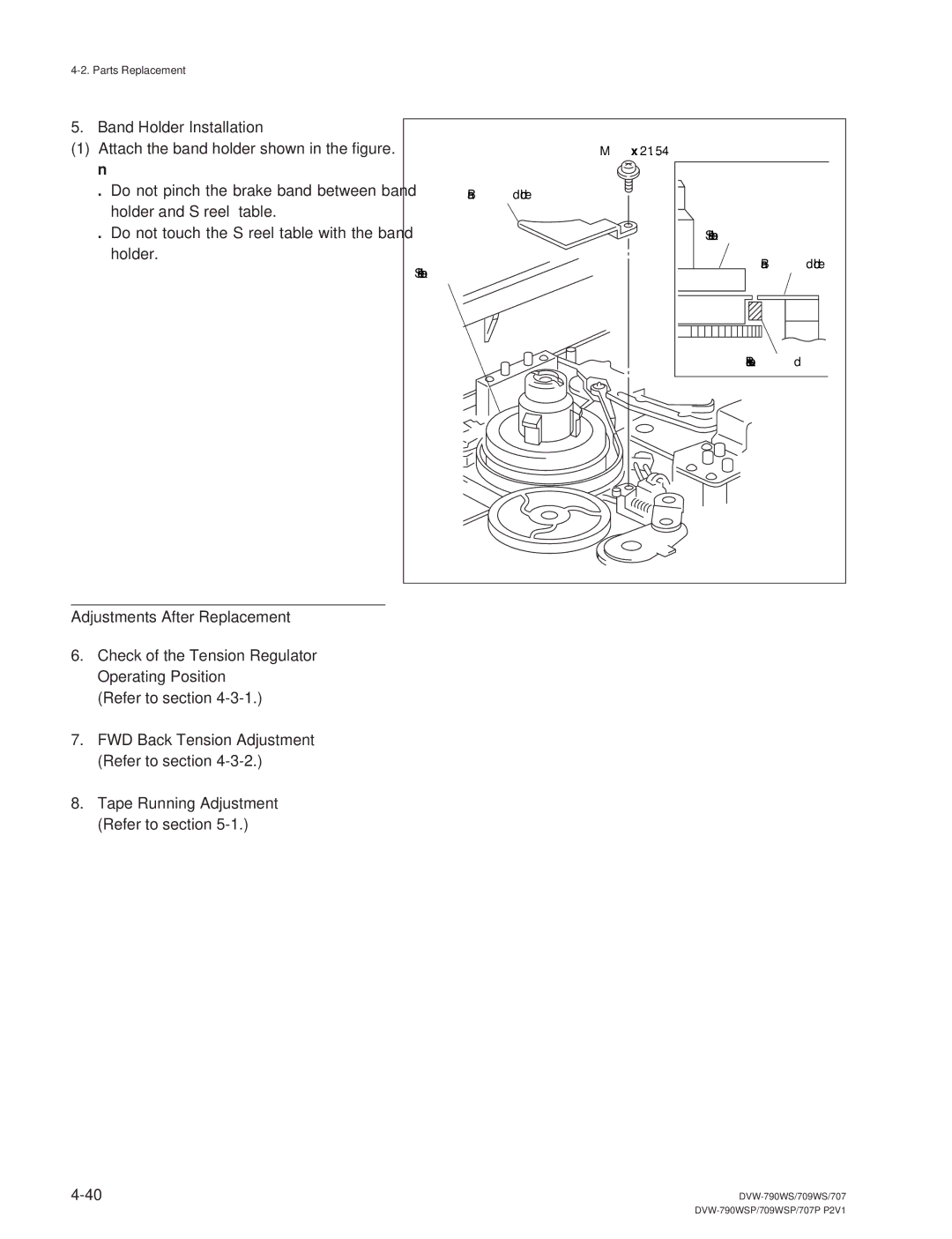 Sony DVW-790WS/790WSP, DVW-709WS/709WSP manual Band Holder Installation, FWD Back Tension Adjustment 