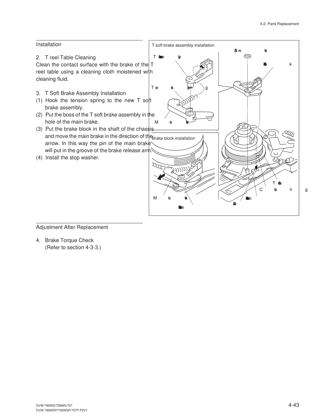 Sony DVW-709WS/709WSP, DVW-790WS/790WSP Soft Brake Assembly Installation, Adjustment After Replacement Brake Torque Check 