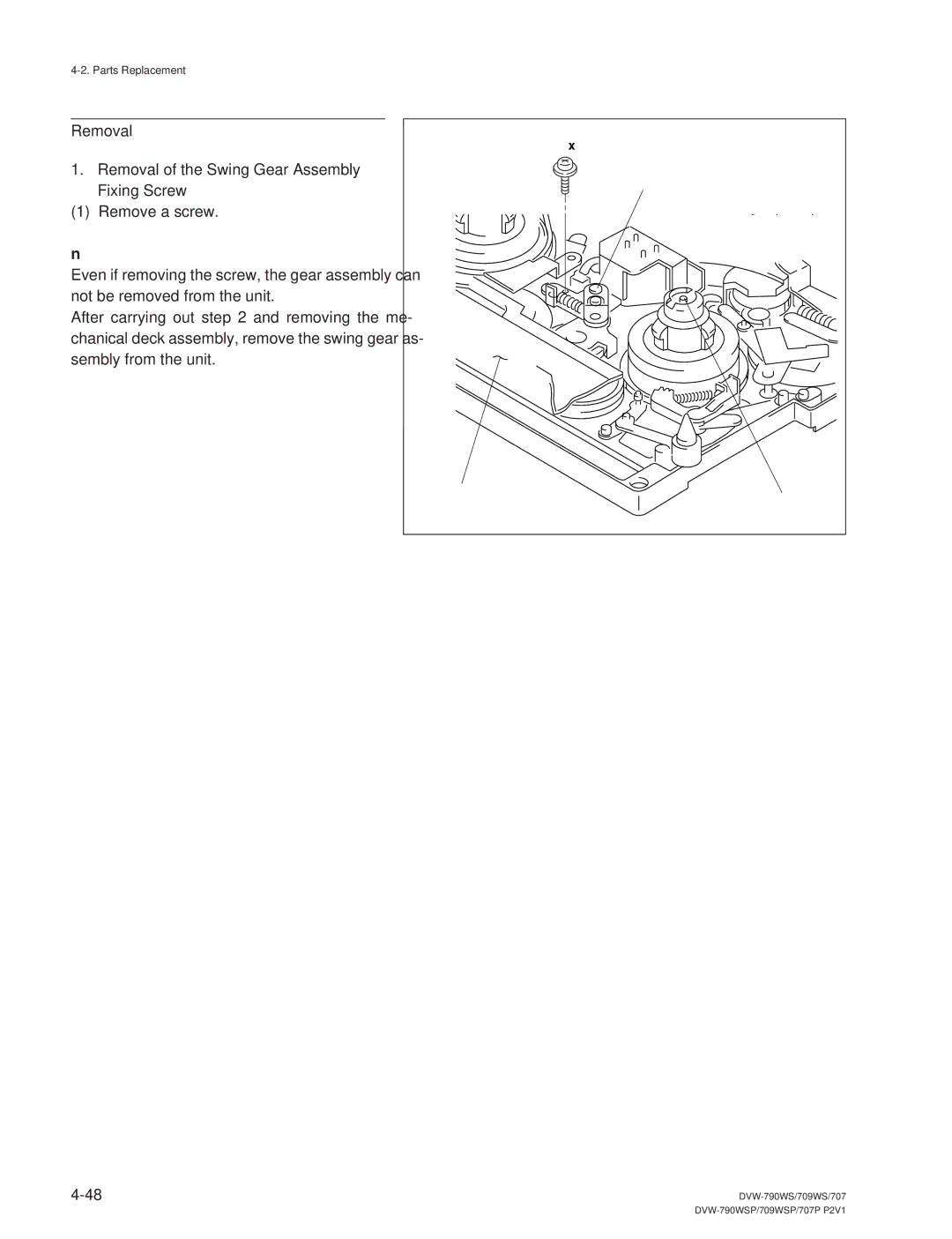 Sony DVW-790WS/790WSP, DVW-709WS/709WSP manual Removal Removal of the Swing Gear Assembly Fixing Screw 