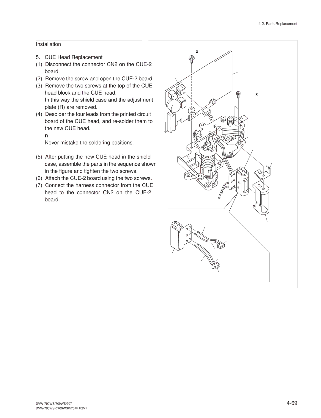 Sony DVW-709WS/709WSP, DVW-790WS/790WSP manual Installation CUE Head Replacement, CN2 