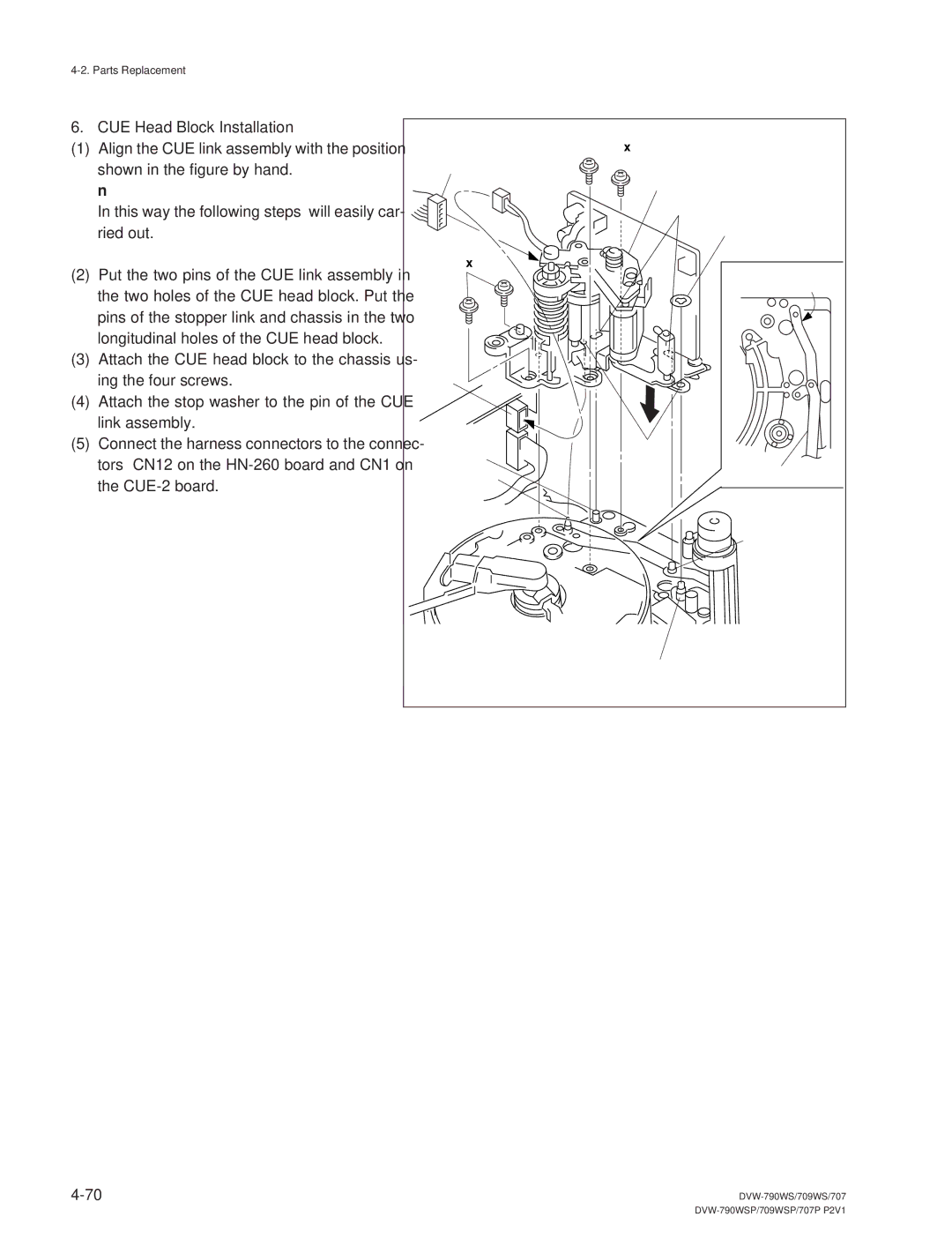 Sony DVW-790WS/790WSP, DVW-709WS/709WSP manual CUE Head Block Installation 