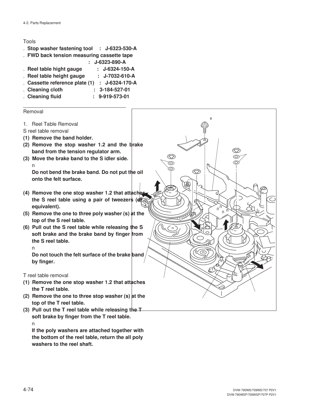 Sony DVW-790WS/790WSP, DVW-709WS/709WSP manual Removal Reel Table Removal S reel table removal, Reel table removal 