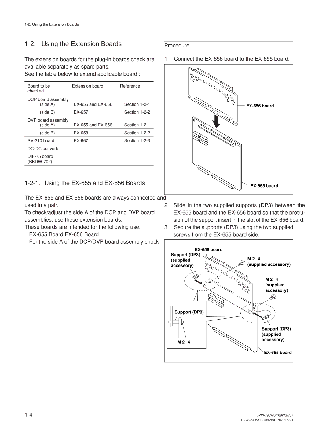 Sony DVW-790WS/790WSP, DVW-709WS/709WSP manual Using the Extension Boards, Using the EX-655 and EX-656 Boards, Procedure 