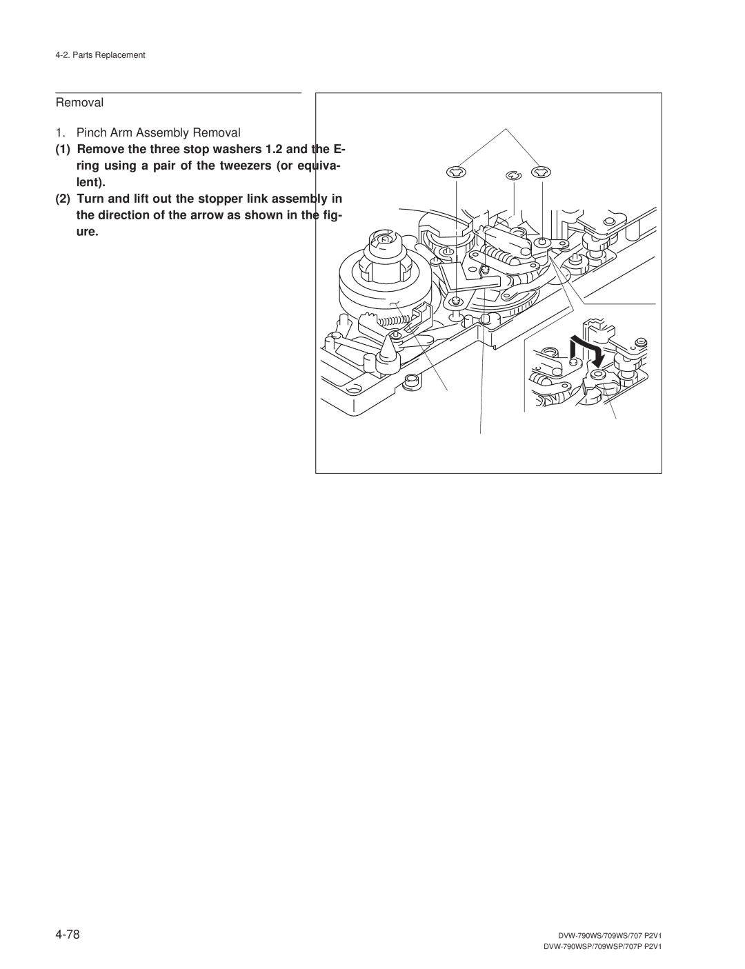 Sony DVW-790WS/790WSP, DVW-709WS/709WSP manual Removal Pinch Arm Assembly Removal 