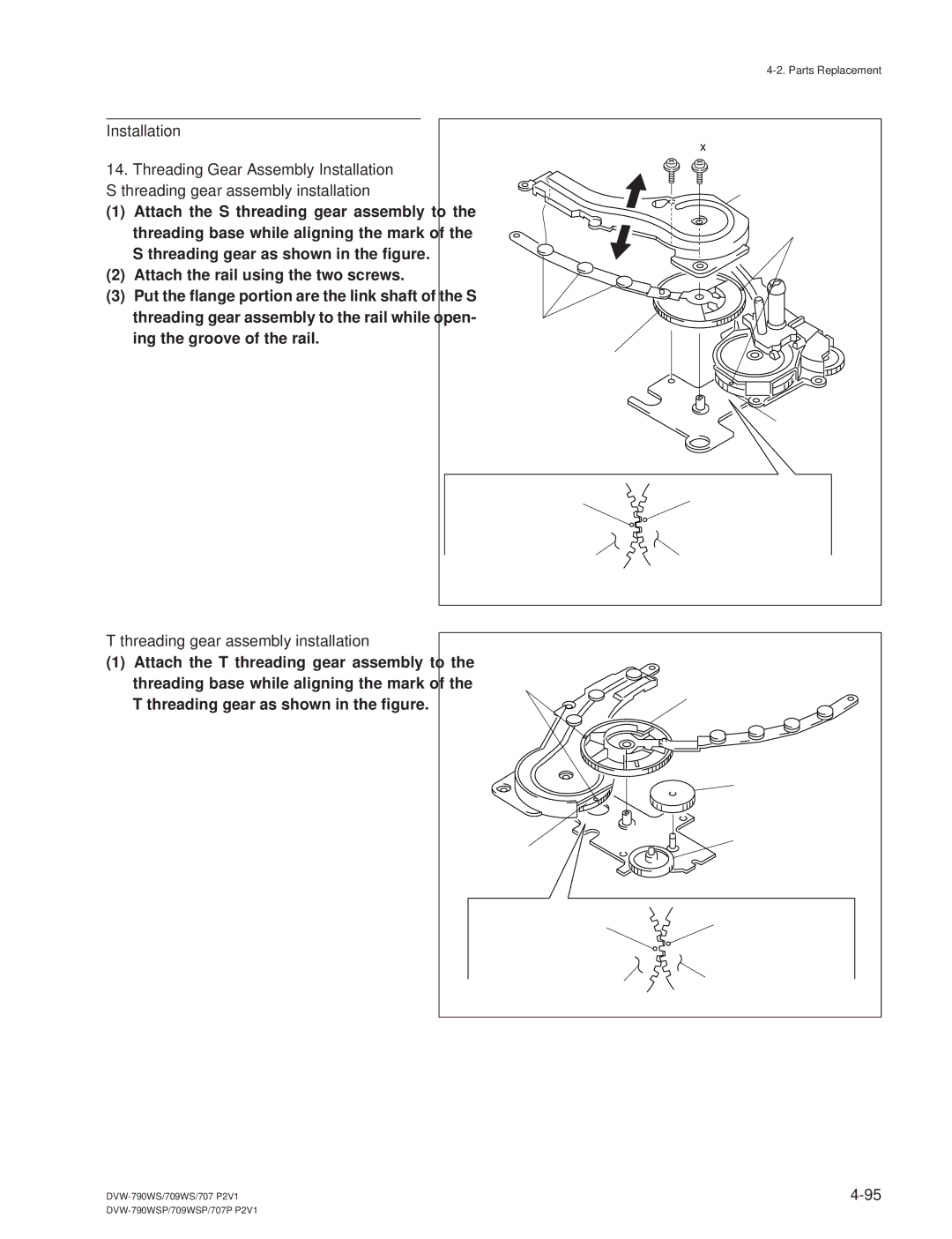 Sony DVW-709WS/709WSP, DVW-790WS/790WSP manual Threading gear assembly installation 