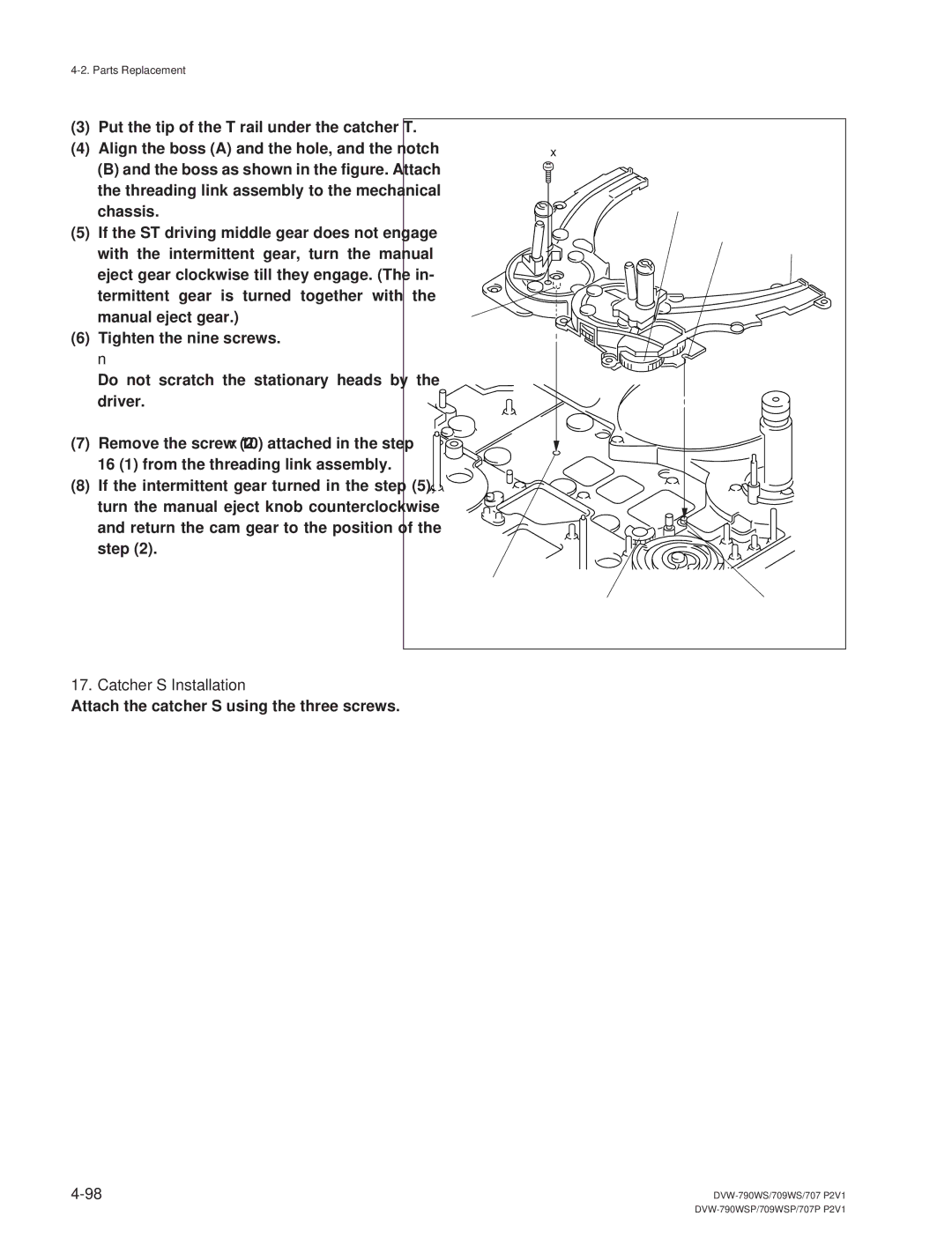 Sony DVW-790WS/790WSP, DVW-709WS/709WSP manual Catcher S Installation 