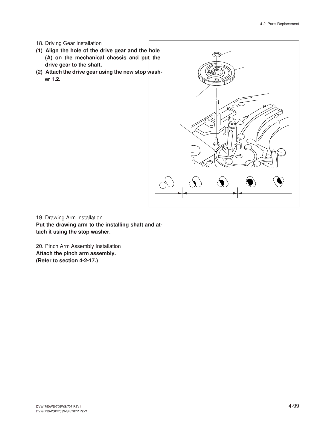 Sony DVW-709WS/709WSP, DVW-790WS/790WSP manual Driving Gear Installation, Drawing Arm Installation 