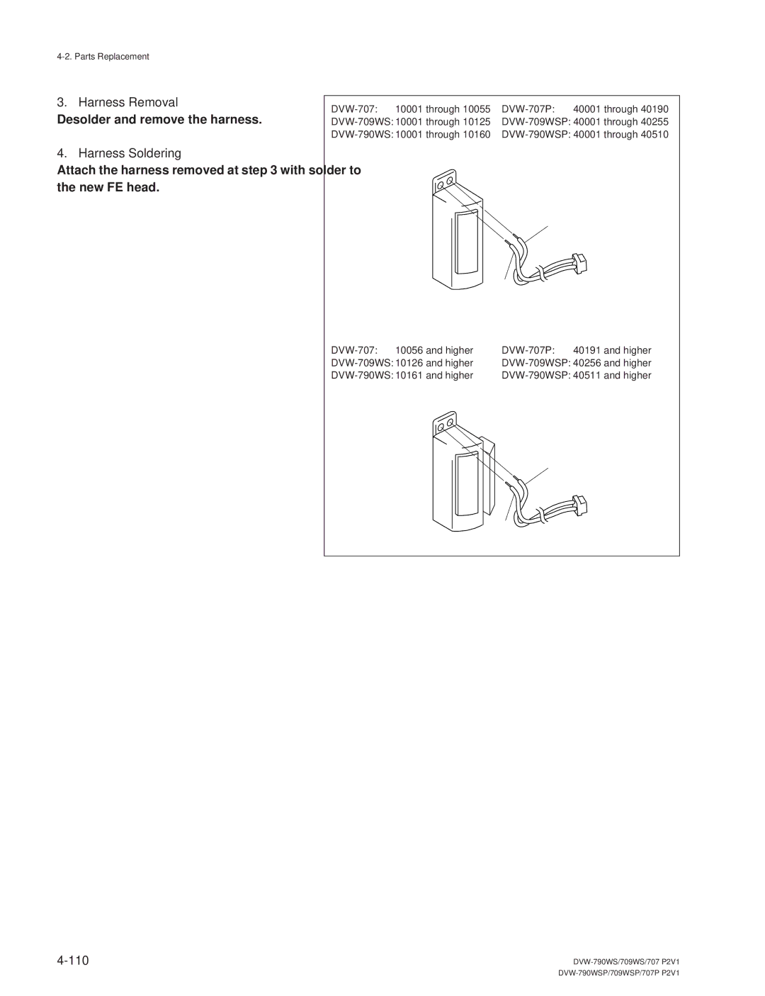 Sony DVW-790WS/790WSP, DVW-709WS/709WSP manual Harness Removal, Harness Soldering, Blk Gry 