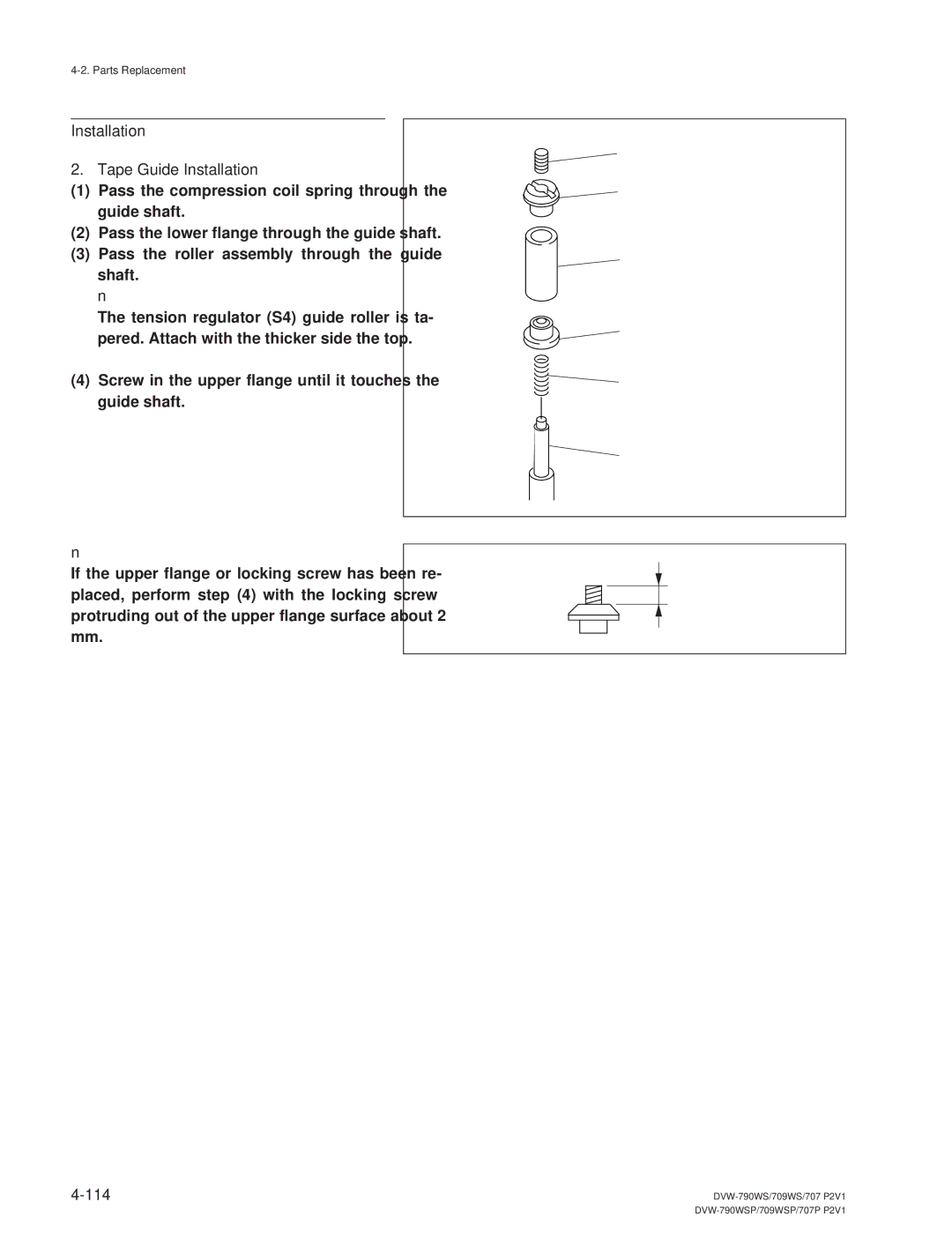 Sony DVW-790WS/790WSP, DVW-709WS/709WSP manual Installation Tape Guide Installation, 114 