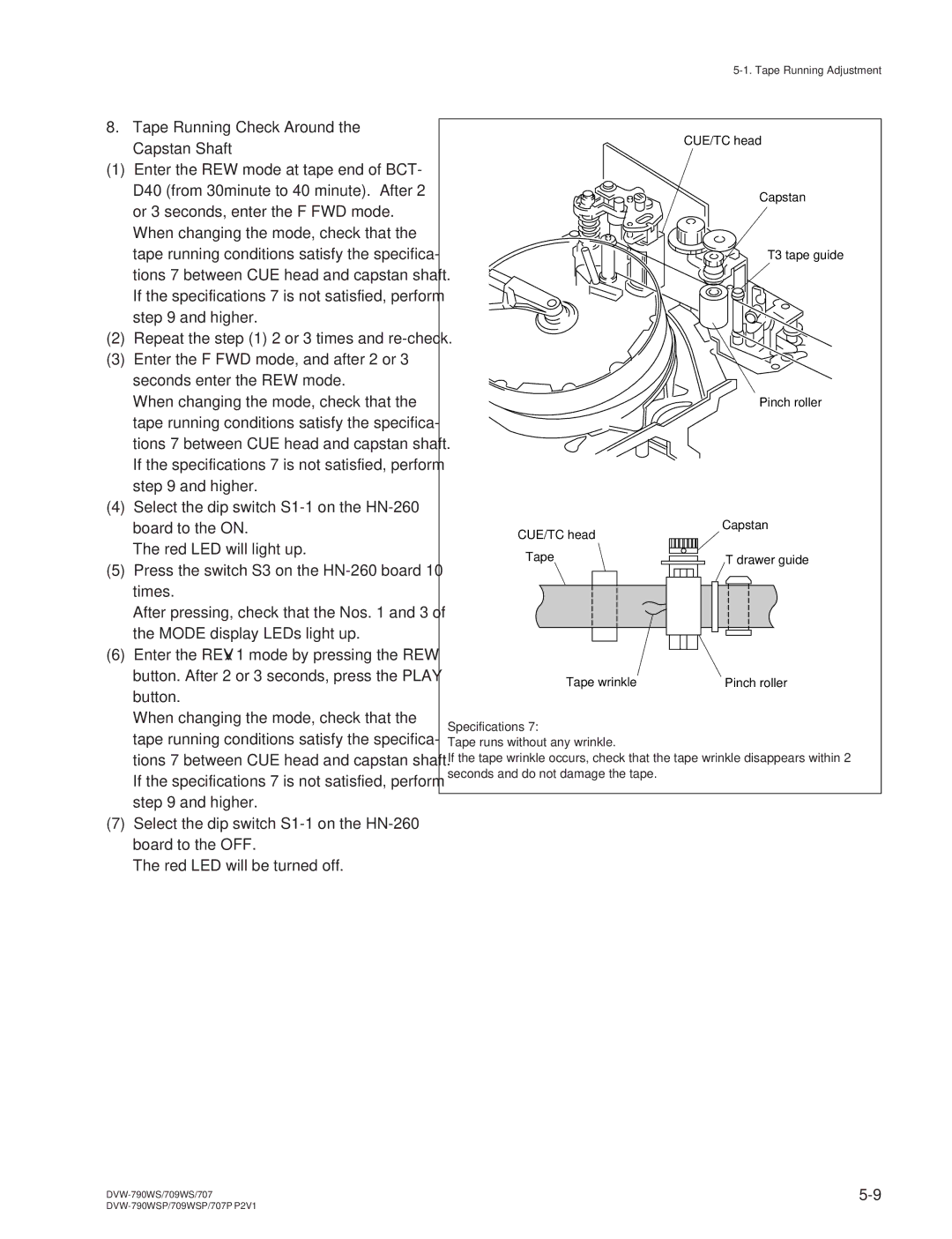 Sony DVW-709WS/709WSP, DVW-790WS/790WSP manual Tape Running Check Around the Capstan Shaft 