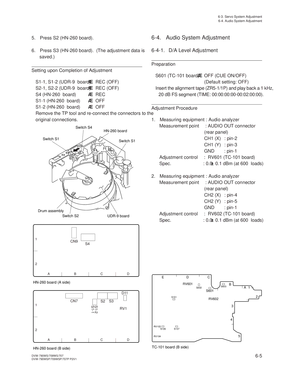 Sony DVW-709WS/709WSP, DVW-790WS/790WSP manual Audio System Adjustment, 1. D/A Level Adjustment, Gnd 