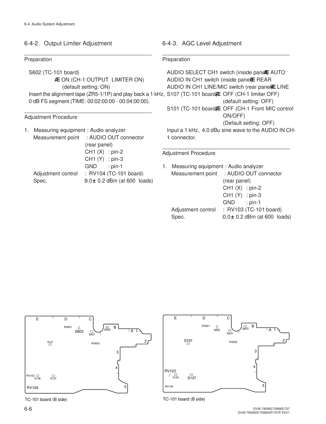 Sony DVW-790WS/790WSP, DVW-709WS/709WSP manual Output Limiter Adjustment, AGC Level Adjustment 