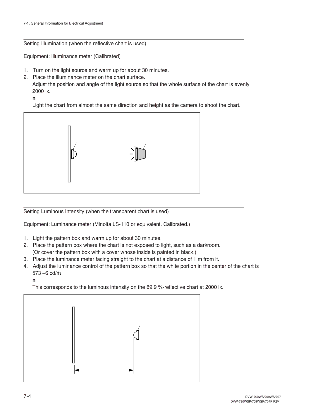 Sony DVW-790WS/790WSP, DVW-709WS/709WSP manual Setting Illumination when the reflective chart is used 