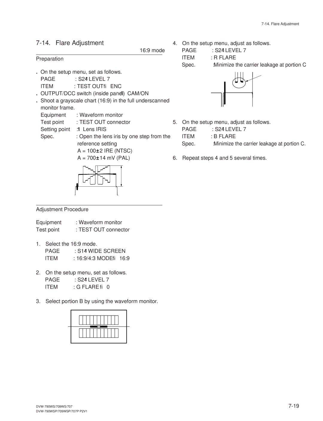 Sony DVW-709WS/709WSP, DVW-790WS/790WSP manual Flare Adjustment 