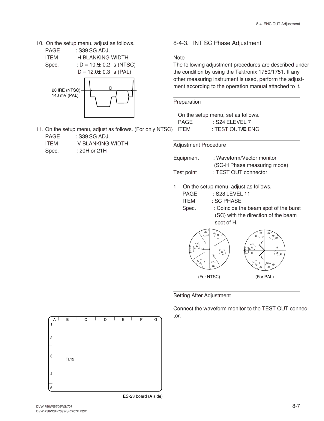 Sony DVW-709WS/709WSP, DVW-790WS/790WSP manual Spec 10.9 ± 0.2 us Ntsc 12.0 ± 0.3 us PAL 