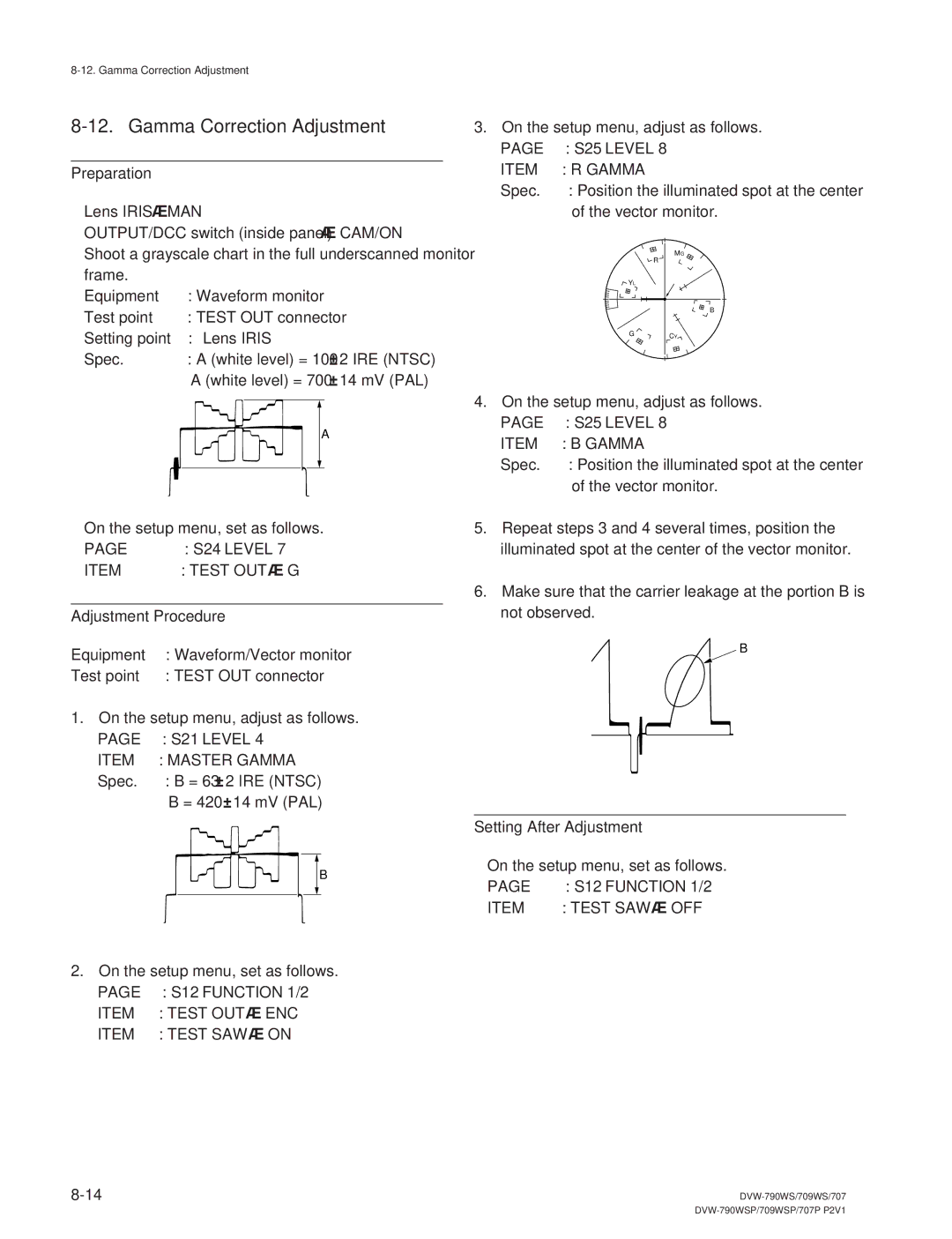 Sony DVW-790WS/790WSP, DVW-709WS/709WSP manual On the setup menu, adjust as follows S25 *LEVEL 