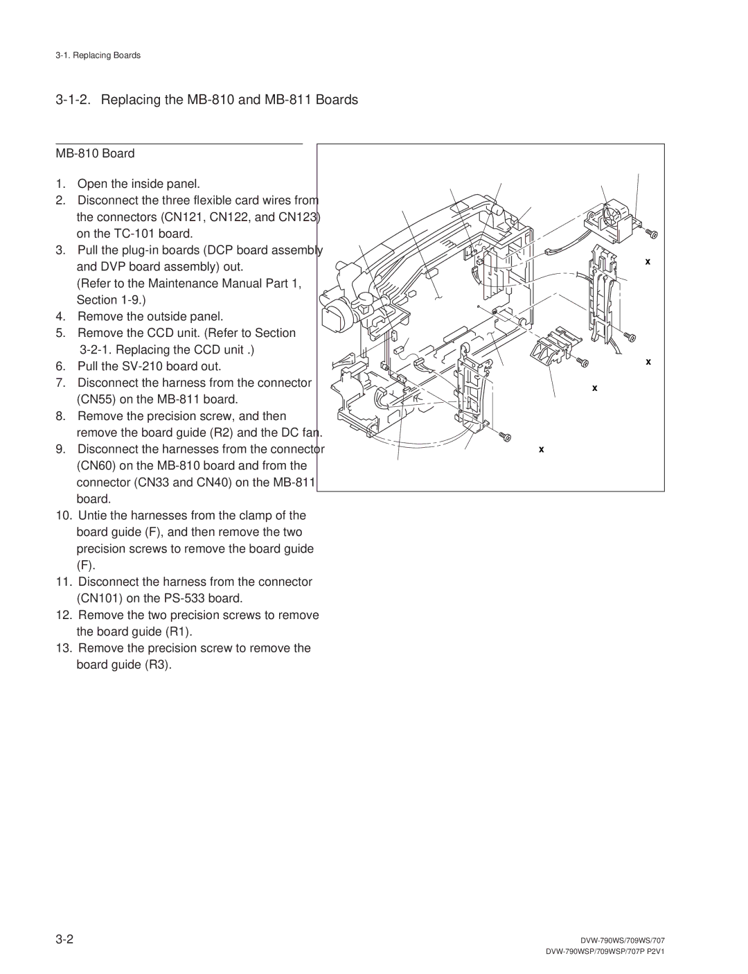 Sony DVW-790WS/790WSP, DVW-709WS/709WSP manual Replacing the MB-810 and MB-811 Boards, MB-810 Board 