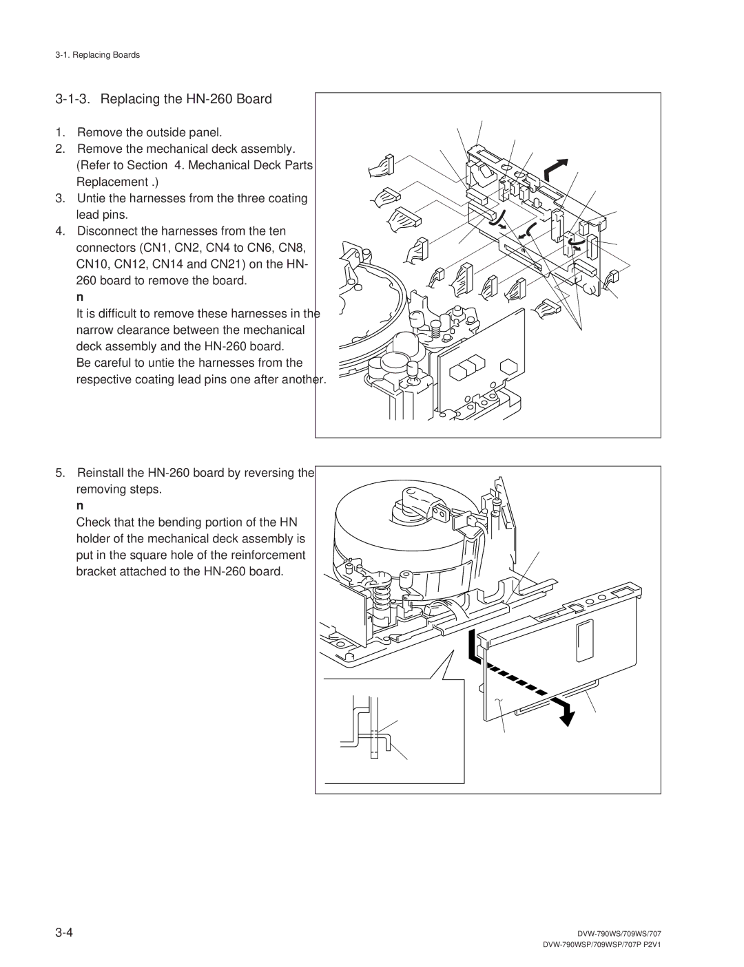 Sony DVW-790WS/790WSP, DVW-709WS/709WSP manual Replacing the HN-260 Board 