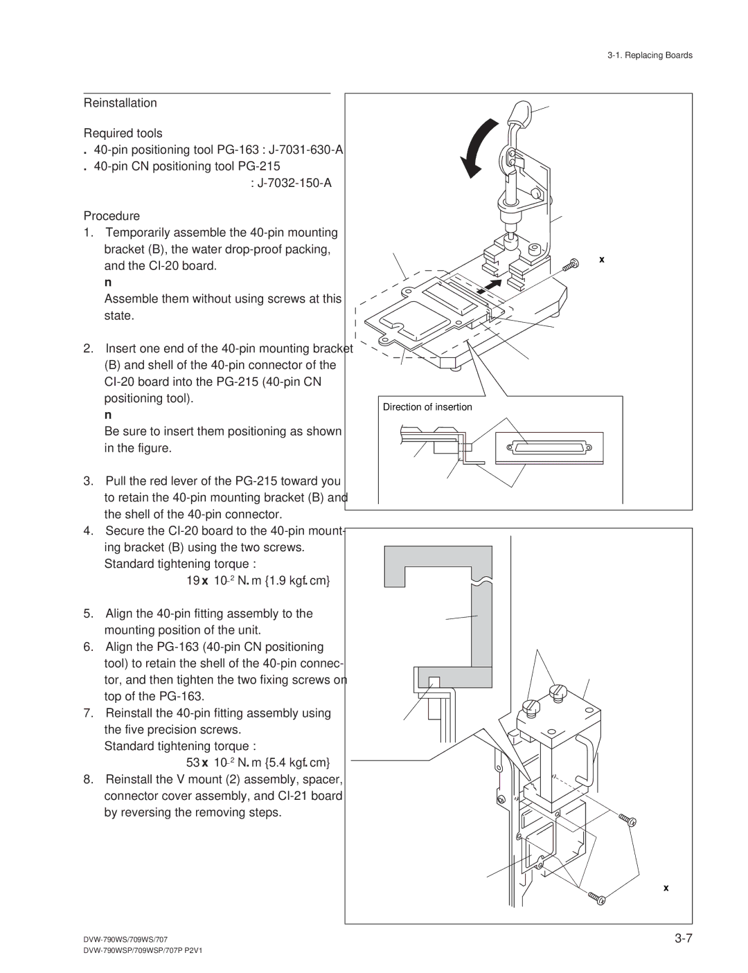 Sony DVW-709WS/709WSP, DVW-790WS/790WSP manual Reinstallation Required tools, Procedure 