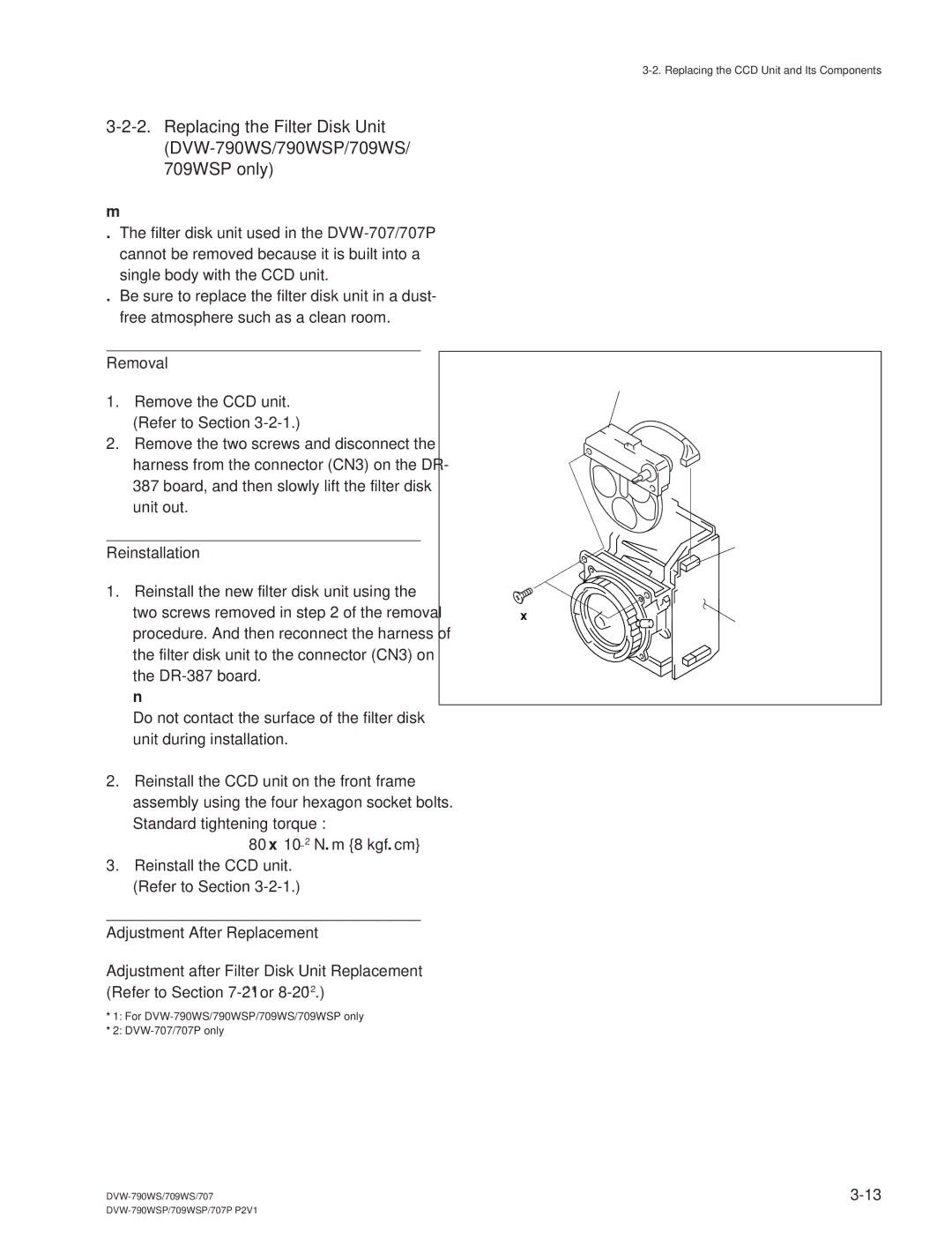 Sony DVW-709WS/709WSP, DVW-790WS/790WSP manual Reinstallation, Adjustment After Replacement, CN3 