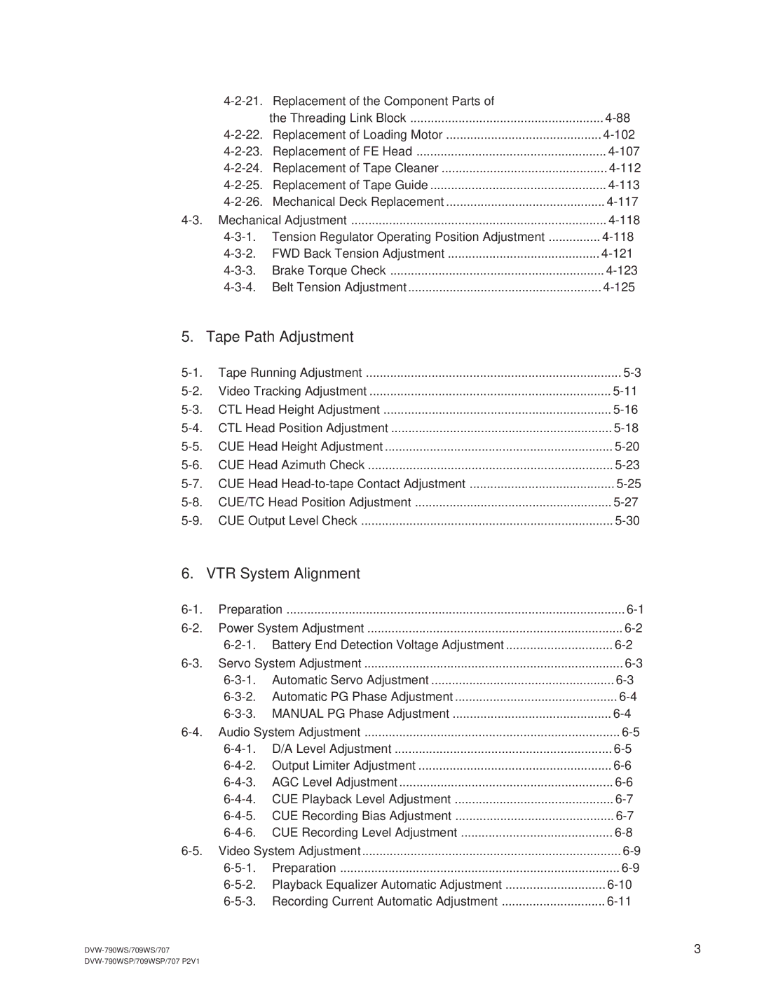 Sony DVW-709WS/709WSP, DVW-790WS/790WSP manual Tape Path Adjustment, VTR System Alignment 