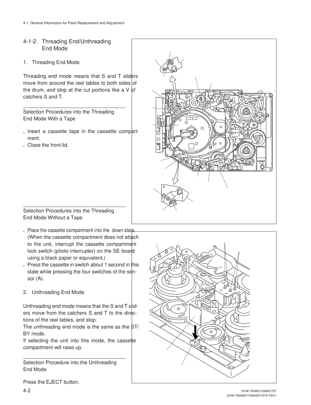 Sony DVW-790WS/790WSP, DVW-709WS/709WSP manual Threading End/Unthreading End Mode, Threading End Mode 