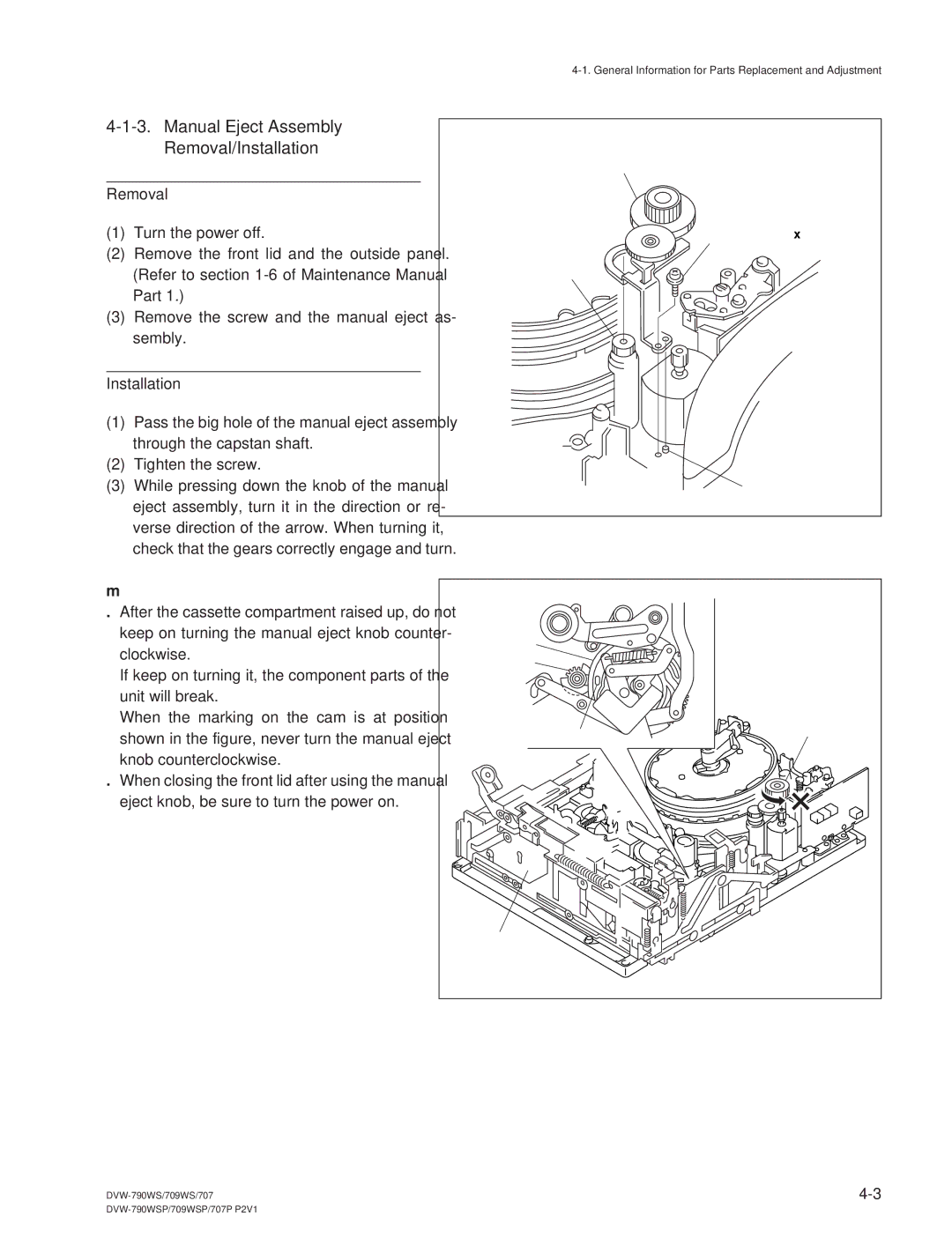 Sony DVW-709WS/709WSP, DVW-790WS/790WSP manual Manual Eject Assembly Removal/Installation 