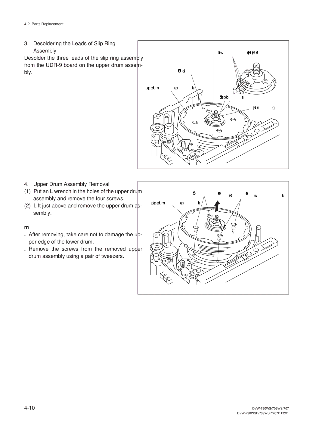 Sony DVW-790WS/790WSP, DVW-709WS/709WSP manual Desoldering the Leads of Slip Ring Assembly, Upper Drum Assembly Removal 