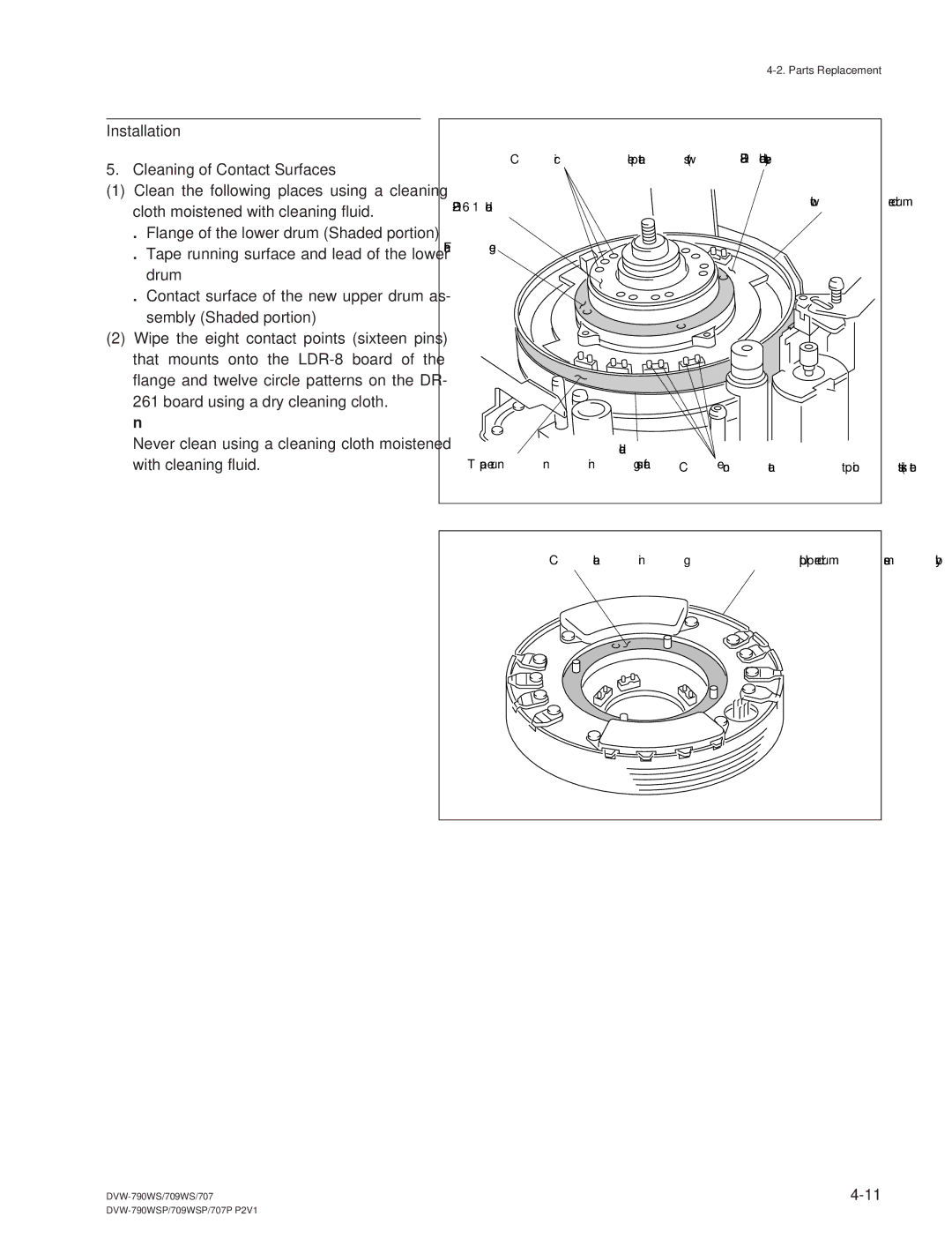 Sony DVW-709WS/709WSP, DVW-790WS/790WSP manual Installation Cleaning of Contact Surfaces 