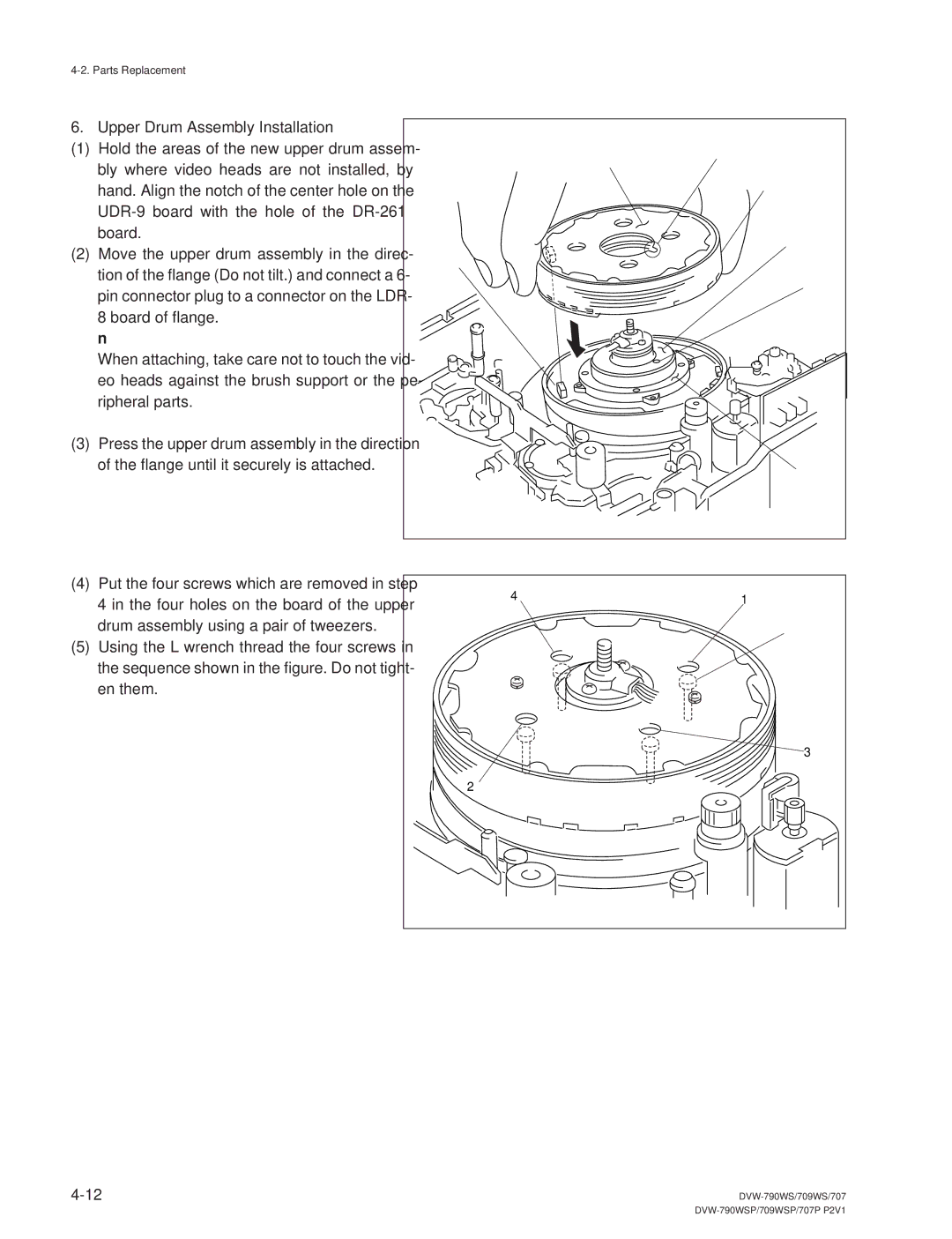 Sony DVW-790WS/790WSP, DVW-709WS/709WSP manual Upper Drum Assembly Installation 