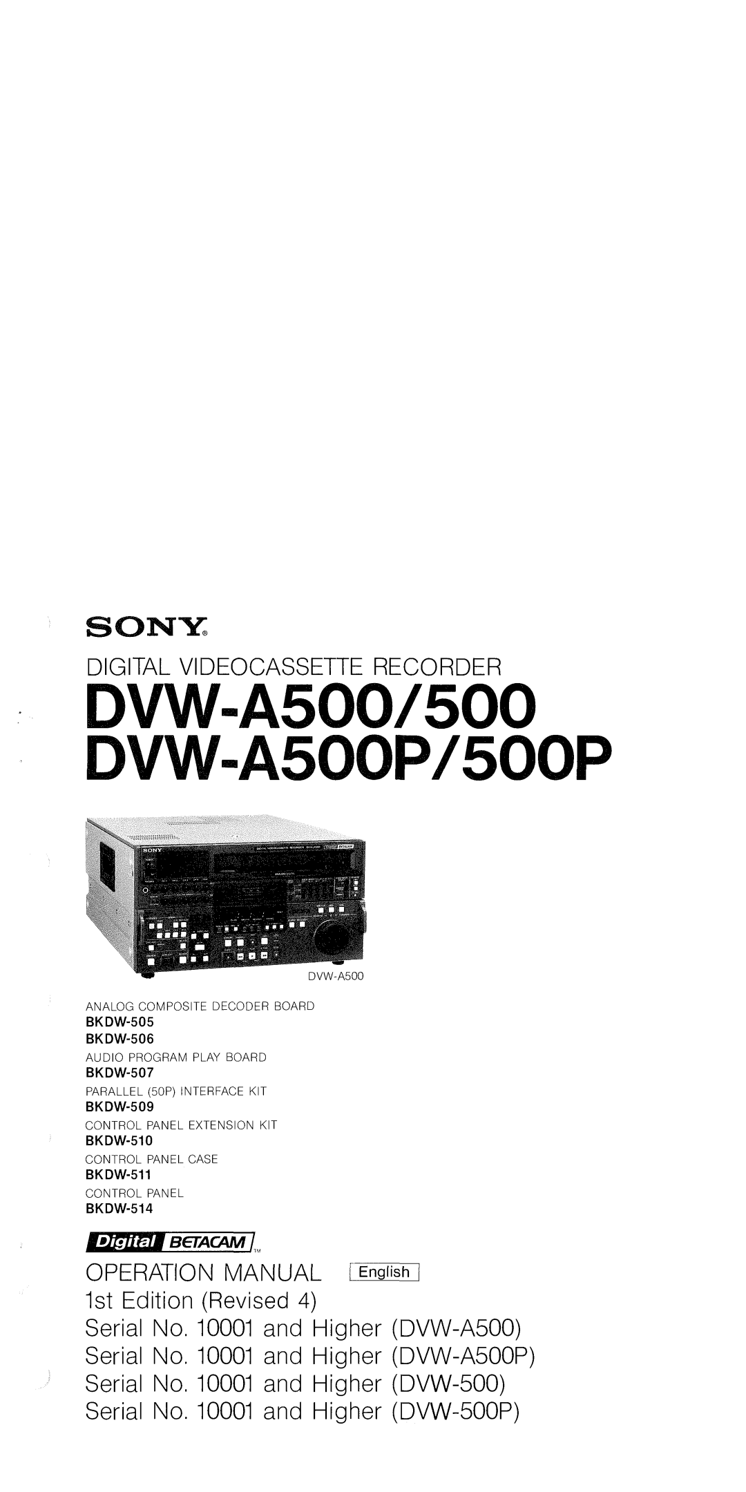 Sony 500 DVW-A500P manual 