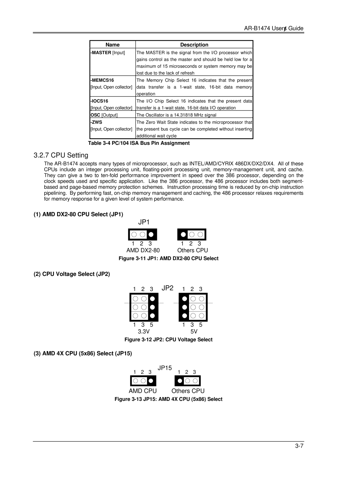 Sony 486DX, DX4, AR-B1474 manual CPU Setting, AMD DX2-80 CPU Select JP1, CPU Voltage Select JP2, AMD 4X CPU 5x86 Select JP15 