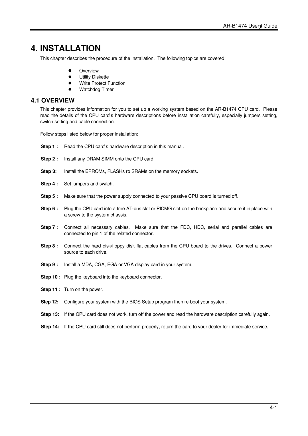 Sony 486DX, DX4, AR-B1474 manual Installation, Overview 